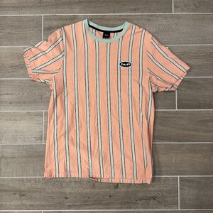 🍑🟢 HUF Peach/Mint Pinstripe Tee | Oval Patch Logo | Size L
